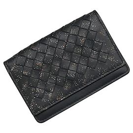 Tarjetero de cuero Intrecciato negro Bottega Veneta