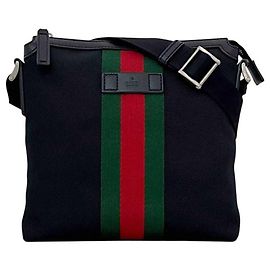 Borsa a tracolla Gucci in tela nera e pelle