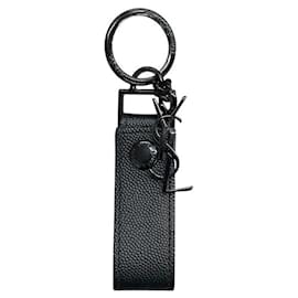 Portachiavi in pelle nera e metallo Saint Laurent