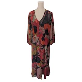 Magnífica vestido largo fluido en tonos cálidos floreado mujer _ Azul Blanco Rojo _ Talla XXL - Autre Marque