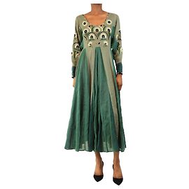 Autre Marque Abito maxi bicolore a fiori verdi - taglia XS