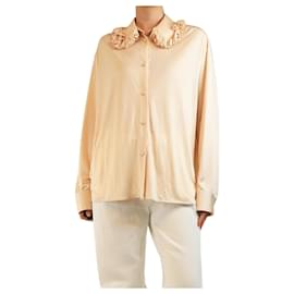 Camisa de satén color melocotón con cuello de volantes - talla UK 8 - Jil Sander
