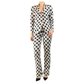 Norma Kamali Completo con blazer e pantaloni a quadretti vichy bianco e nero - taglia S
