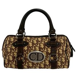 Mini borsa Boston in tela marrone e pelle Christian Dior