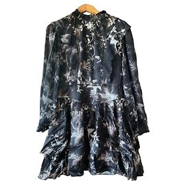 Autre Marque AllSaints Vestido Corto con Volantes y Estampado Floral Negro