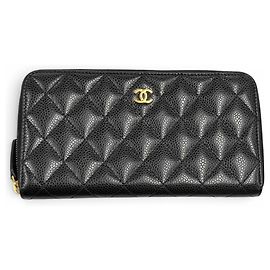 Chanel Long Wallet aus schwarzem genarbtem Kalbsleder