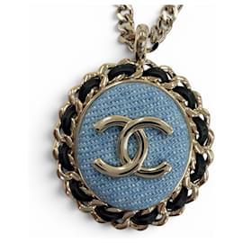 Collana a catena Chanel B25P Coco Mark Design in denim
