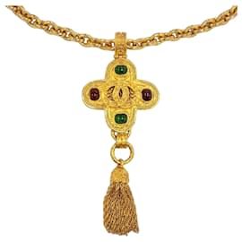 Chanel Vintage 94A Coco Mark Gripoix Collana Lunga con Frange Incrociate