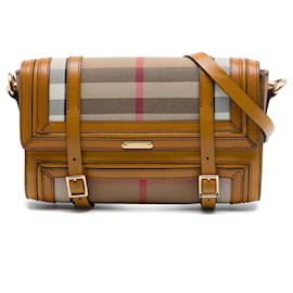 Burberry Bridle Umhängetasche aus House Check Canvas und Lederbesatz in Braun