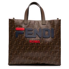 Fendi Brown FILA Glazed Fabric FF 1974 Mania Shopping Tote