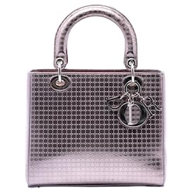 Dior Purple Medium Metallic Patent Microcannage Lady Dior
