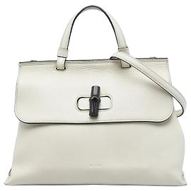 Borsa satchel Gucci White Medium Calfskin Bamboo Daily