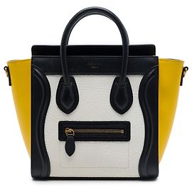 Céline Bolsa Tote Luggage Celine White Nano Tricolor em nubuck e couro de bezerro granulado