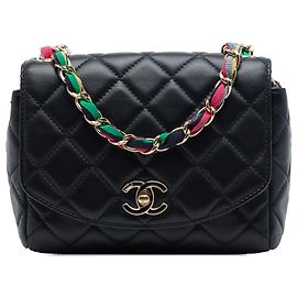 Chanel Black Small Quilted Lambskin Cocovado Ribbon Chain Flap