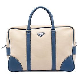 Valigetta in tela con bordi in Saffiano beige di Prada