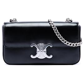 Bolso de hombro Celine Triomphe Claude en piel de becerro brillante negro - Céline