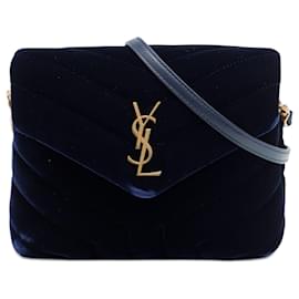 Borsa a tracolla Saint Laurent Blue Toy Matelasse Velvet Monogram LouLou
