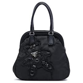 Borsa da sera Prada Black Beaded Tessuto Evening Bear Frame Handbag