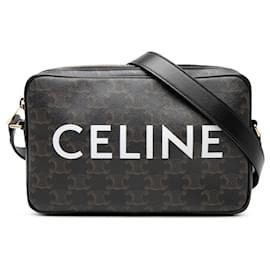 Celine Black Medium Triomphe Coated Canvas Logo Crossbody - Céline