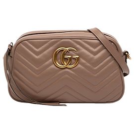 Borsa a tracolla Gucci Brown Small GG Marmont Matelasse in pelle