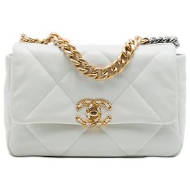 Chanel White Medium Lambskin 19 Flap