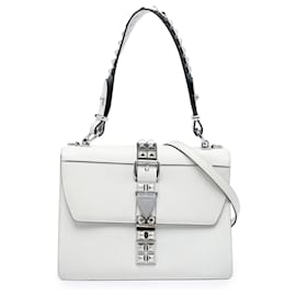 Borsa Elektra con borchie in pelle City Calf e Saffiano bianca di Prada
