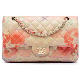 Chanel Orange Medium Classic Lambskin Tropical Flower Print Double Flap