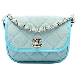 Chanel Blue Mini CC Messenger Flap in denim trapuntato