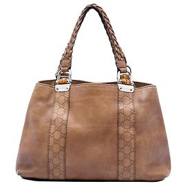 Bolso Tote Libeccio de piel de becerro con ribete Guccissima marrón de tamaño Medium de Gucci