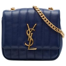 Saint Laurent Blue Small Lambskin Vicky Crossbody