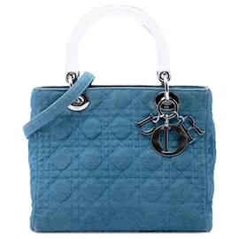 Lady Dior in denim blu Cannage con manici in acrilico Medium
