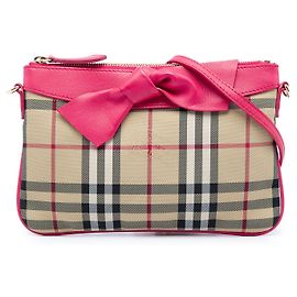 Burberry Beige Haymarket Check Nylon Peyton Bow Tie Crossbody