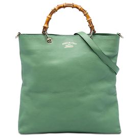 Gucci Green Tall Calfskin Bamboo Shopper Tote