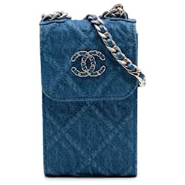 Porte-téléphone Chanel Blue Denim 19 avec chaîne