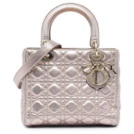 Dior Gold Medium Metallic Lambskin Cannage Lady Dior