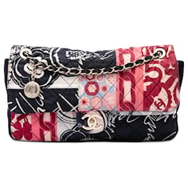 Chanel Black Jumbo Printed Nylon and Jersey Patchwork Single Flap