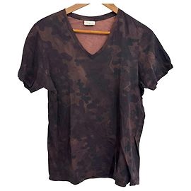 Camiseta de manga curta com decote em V em algodão camuflado Dries Van Noten