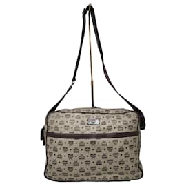 Sac Messenger/Bandoulière en PVC Canvas et Cuir Visetos Monogram MCM Beige/Marron