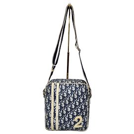 Christian Dior Vintage Trotter Schultertasche Canvas Blau/Weiß