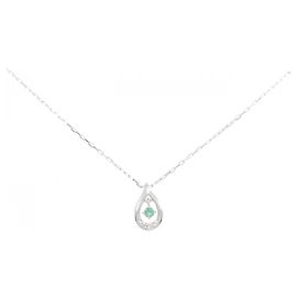 Autre Marque Collana in oro bianco 10K con smeraldo e diamante 4°C