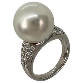 Autre Marque Weißer Südseeperlen-Ring aus Pt950 Platin und Diamanten