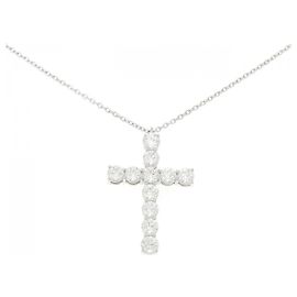 Autre Marque Collana Croce in Diamanti e Platino Cha