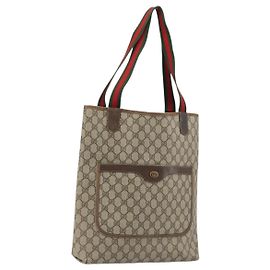 Borsa Tote GUCCI GG Supreme Web Sherry Line in PVC Beige Oro 39 002 4487 Auth 190532