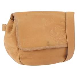 LOEWE Anagram Shoulder Bag Leather Beige Gold Auth 190988 - Loewe