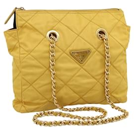 Borsa a Spalla con Catena PRADA Nylon Giallo Oro Auth 190869A