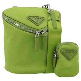 Borsa a Spalla PRADA in Tela Verde Argento Auth 191654SV