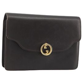 Clutch GUCCI in pelle marrone oro Auth 186593