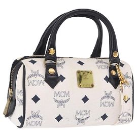 Borsa Mini Boston Vicetos MCM in PVC e pelle White Gold Auth 191656A