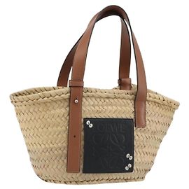 LOEWE Ghibli Soot Sprites Basket Small Bag Raffia Beige Argento Auth BA13934SM