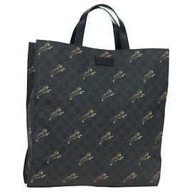 Borsa Tote GUCCI GG Supreme in PVC e pelle nera 495559 Auth ka5117